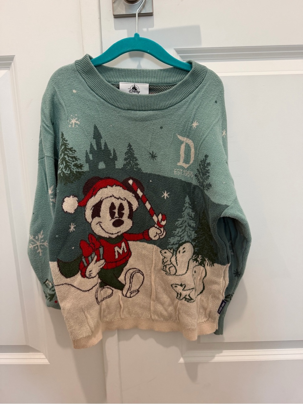 Disneyland Kids Holiday Mint Green Mickey Holiday Sweater